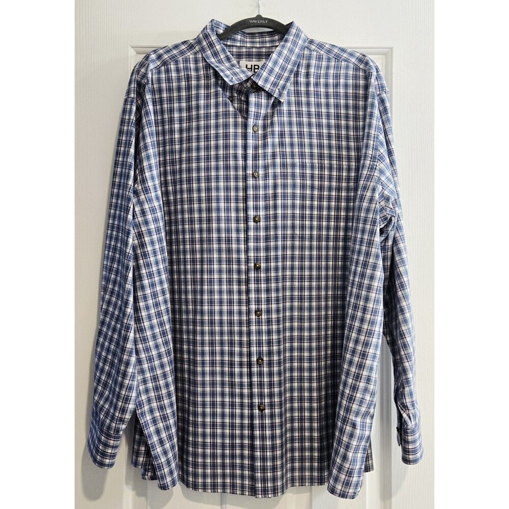 HB Harbor Bay 2XL Blue Purple White Plaid Long Sleeve Button Down Shirt